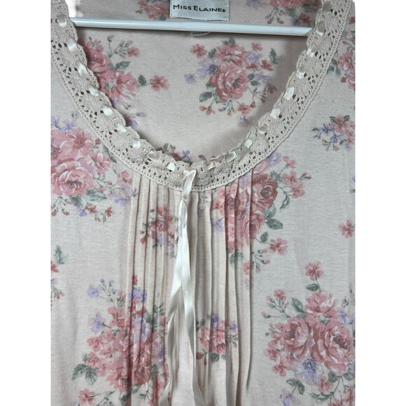 Miss Elaine Nightgown Womens Sz M Pink Floral Lace Long Sleeve Cottage Prairie - Picture 4 of 12